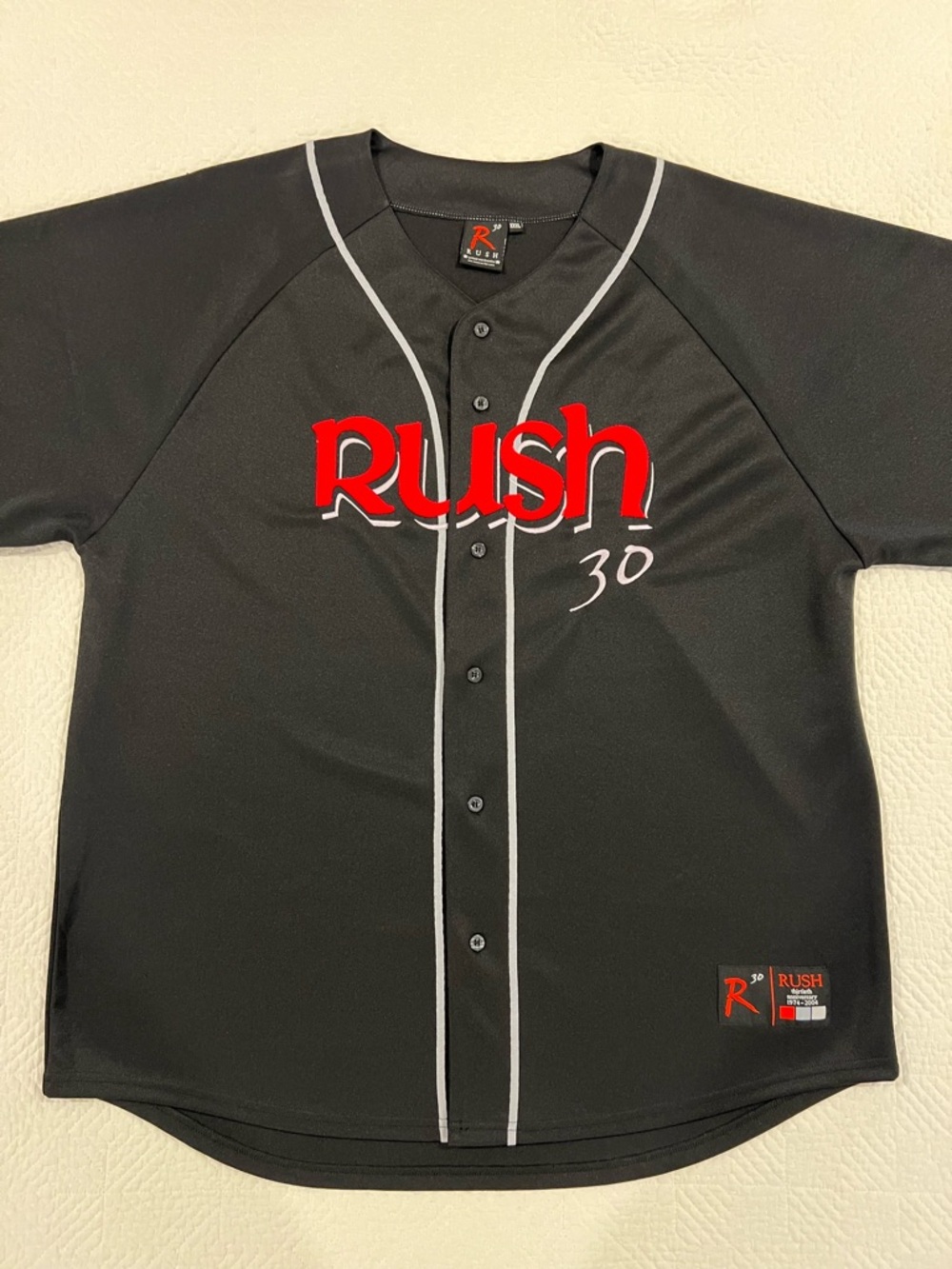 Vintage 2004 Rush R30 Anniversary Tour Black Baseball Jersey with Red Logo